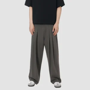 ONECE Triple-Pleated Loose Fit Grey Brown Pants