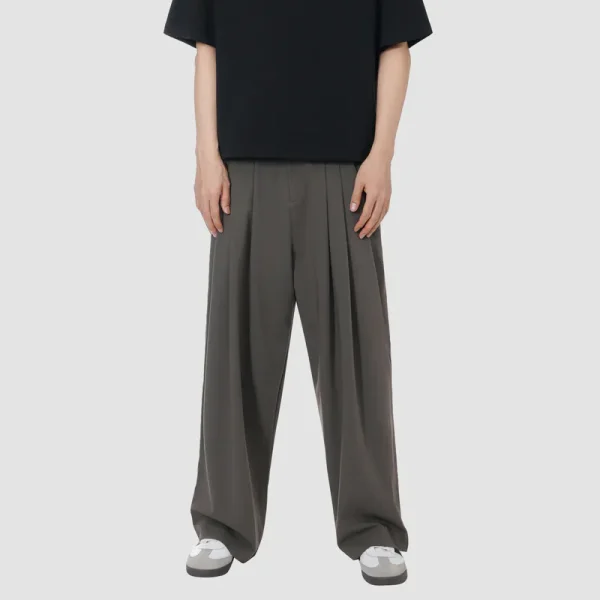 ONECE Triple-Pleated Loose Fit Grey Brown Pants