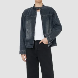 ONECE Washed Denim Blue Black Rider Jacket