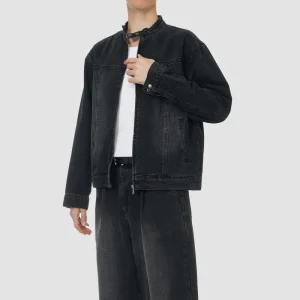ONECE Washed Denim Black Rider Jacket