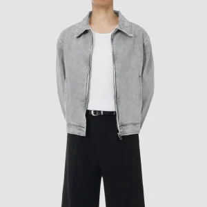 ONECE Zipper Stonewash Grey Denim Jacket
