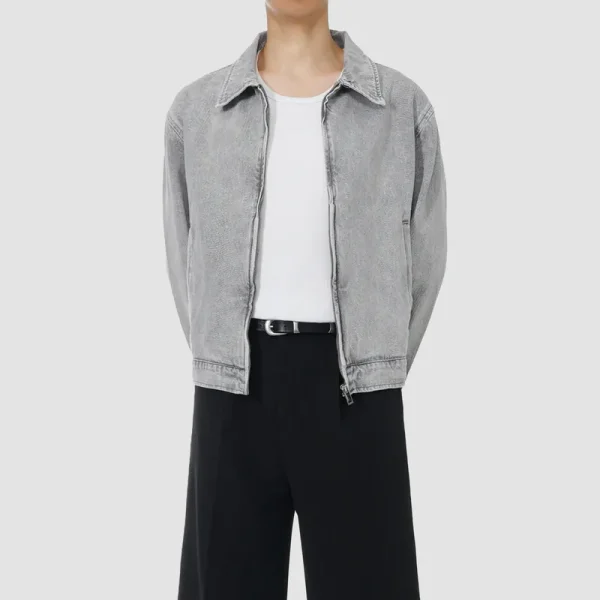 ONECE Zipper Stonewash Grey Denim Jacket
