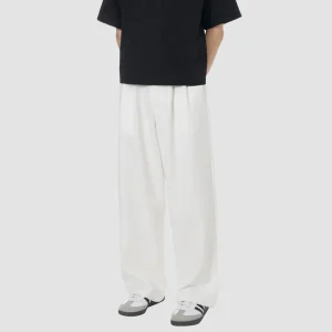 ONECE Multi-Pleated Loose Fit White Pants