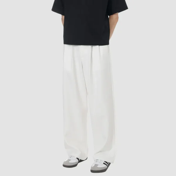 ONECE Multi-Pleated Loose Fit White Pants