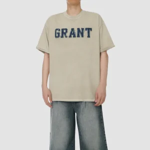 Denim Embroidery Washed Tee / 2 Colors